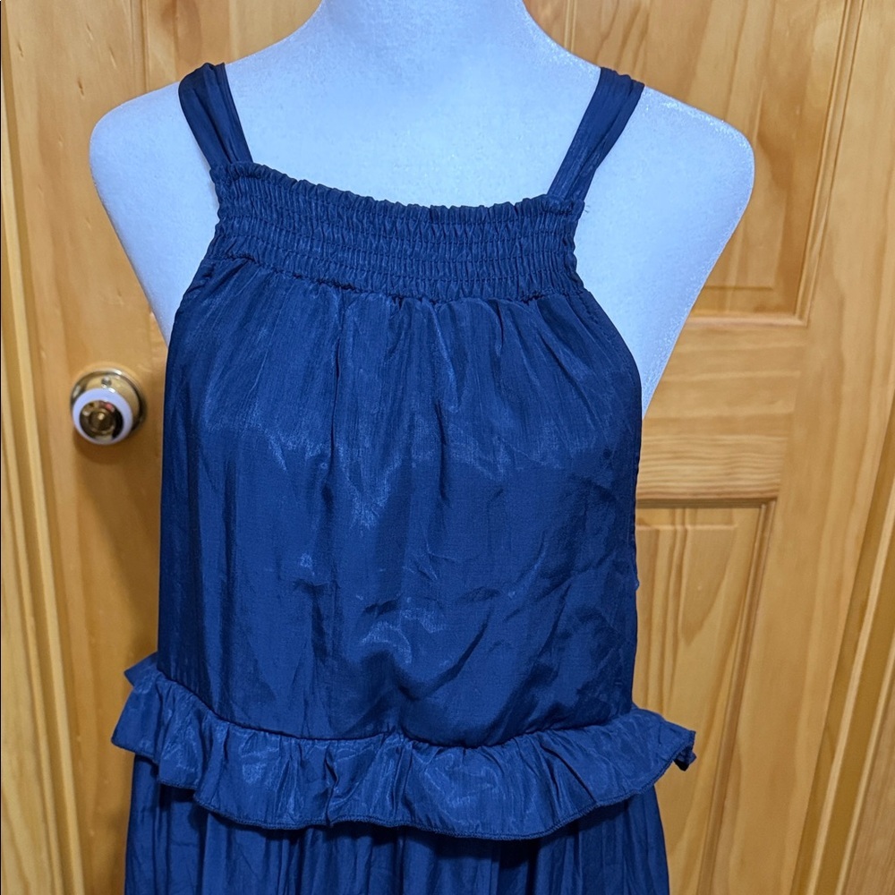 Blue Halter Ruffle Tiered Maxi Dress, Tied Keyhole Opening in Back, Size Small. - Picture 4 of 13